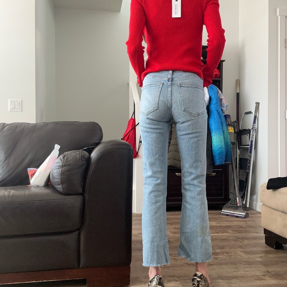 Denim Forum Light Blue High-Rise Flare Crop Jeans